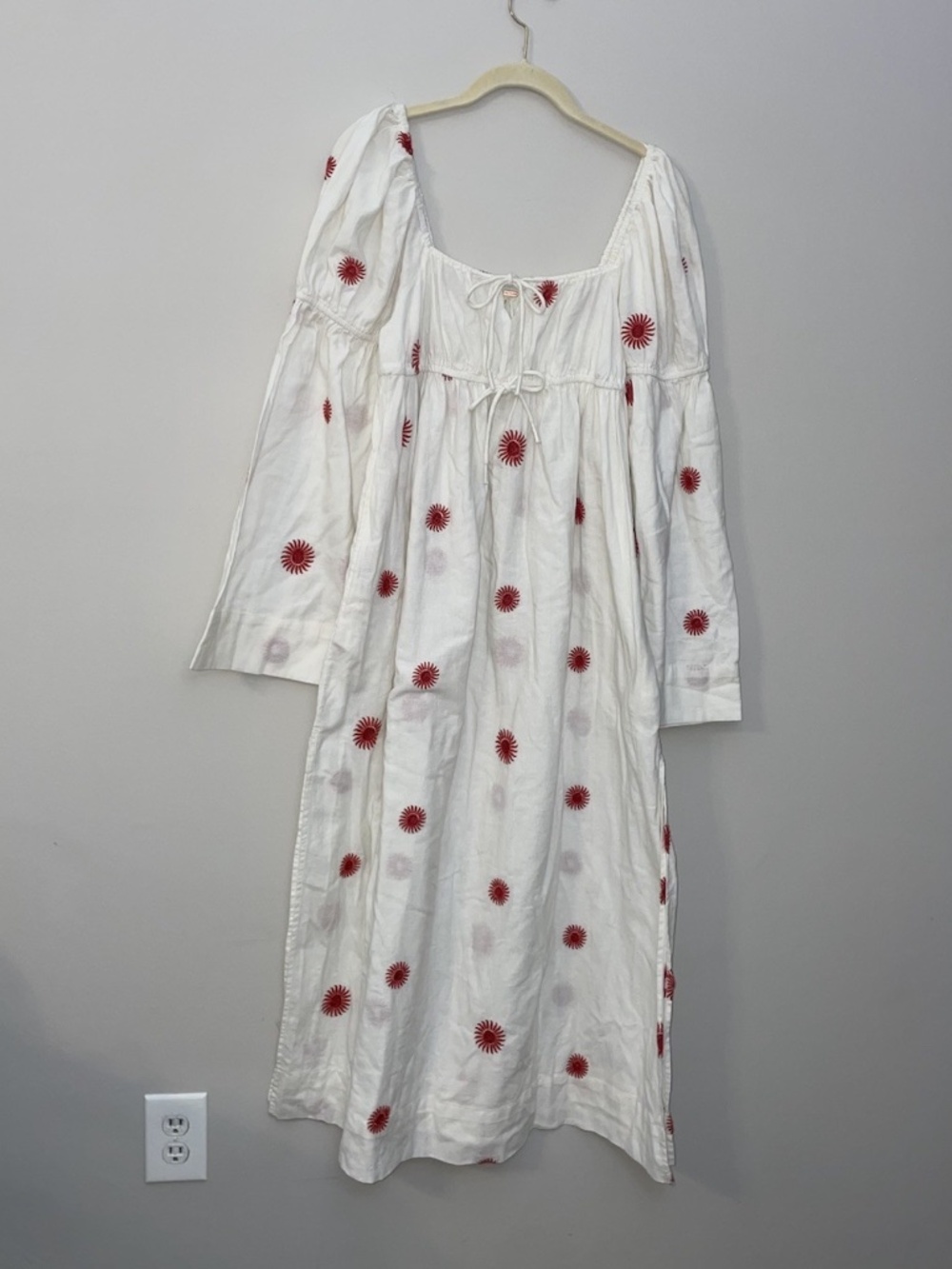 Free People Peasant Babydoll Fairy Dress Small Embroidered White/Red NWOT